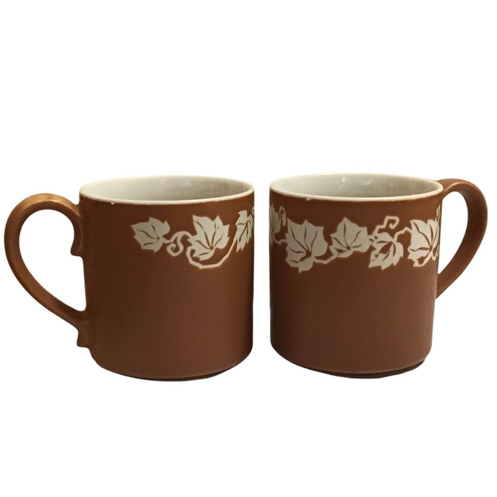 2 Japan Stoneware Mugs Leaf Set of 2 Vintage Dansk International